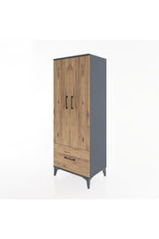 Hyperion Dolap 4 Raflı Tek Çekmeceli 2 Kapaklı 60x44x163 Antrasit-Çam