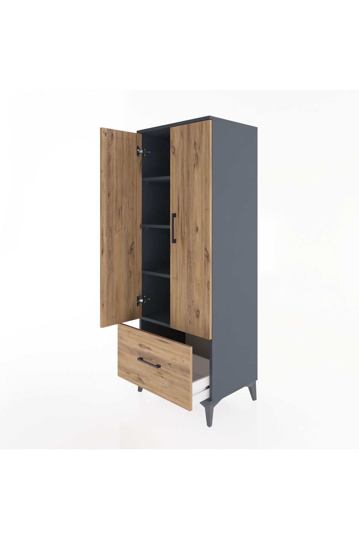 Hyperion Dolap 4 Raflı Tek Çekmeceli 2 Kapaklı 60x44x163 Antrasit-Çam