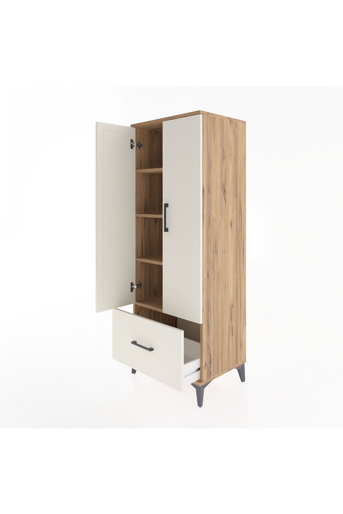 Hyperion Dolap 4 Raflı Tek Çekmeceli 2 Kapaklı 60x44x163 Çam-Aytaşı