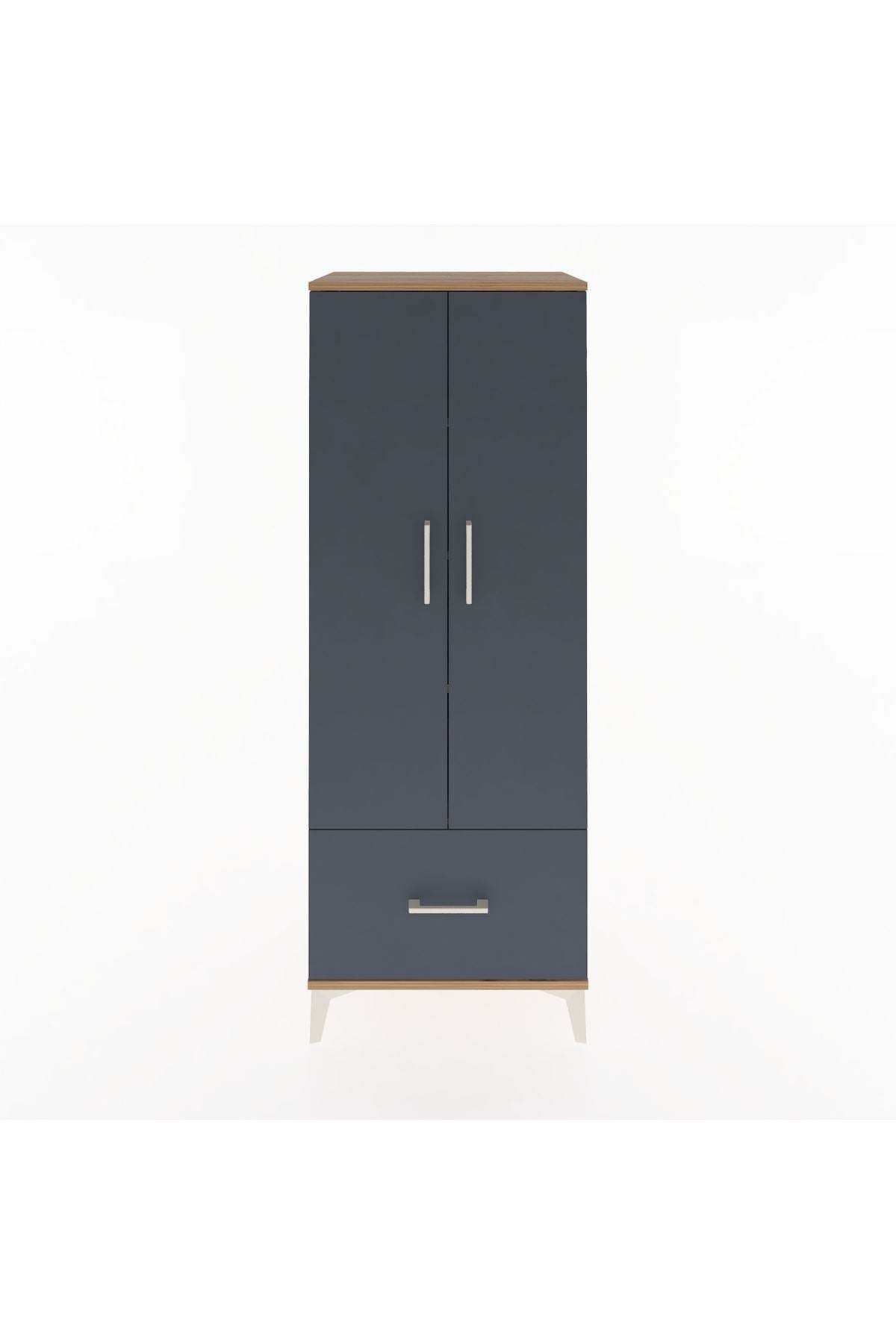 Hyperion Dolap 4 Raflı Tek Çekmeceli 2 Kapaklı 60x44x163 Çam-Antrasit