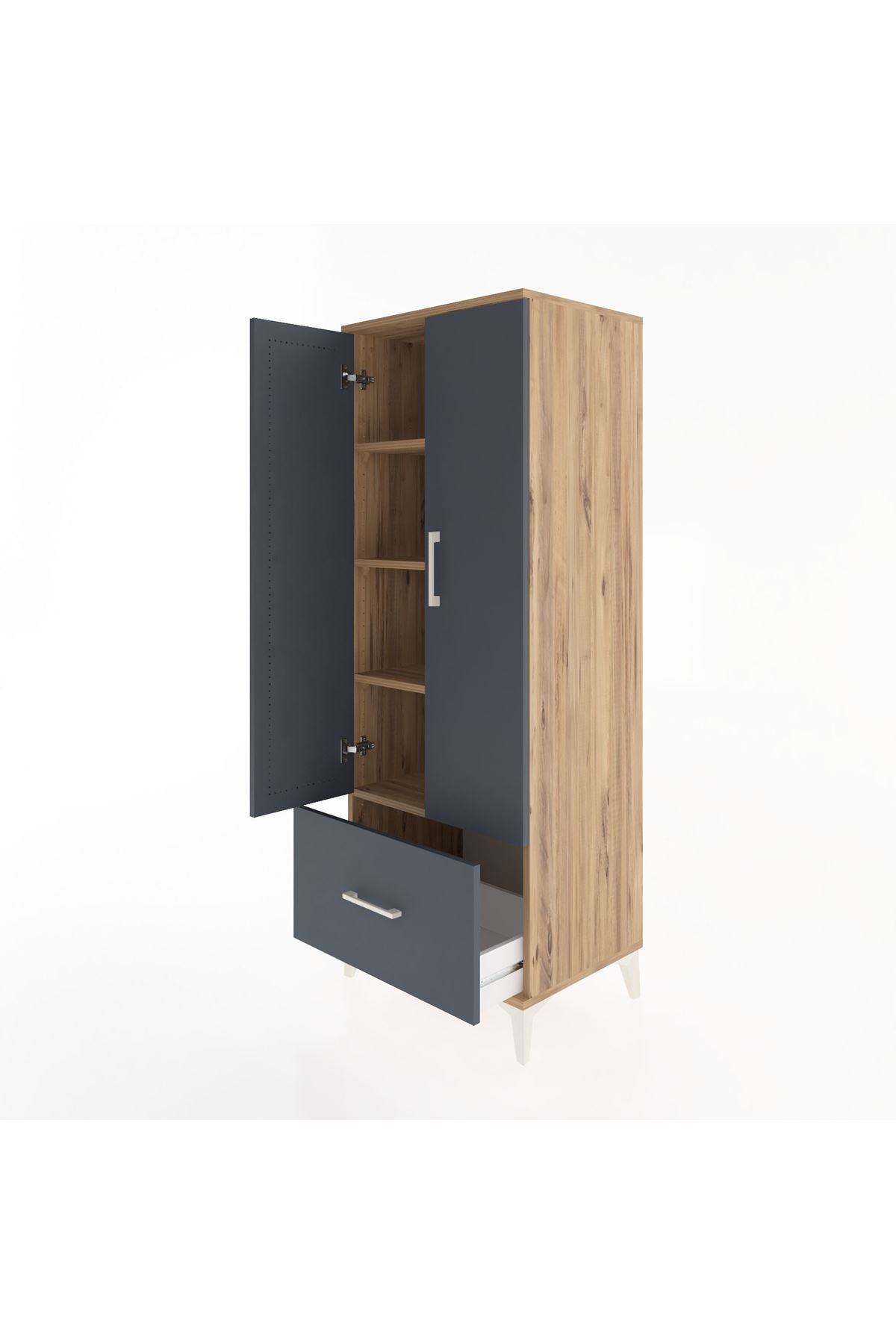 Hyperion Dolap 4 Raflı Tek Çekmeceli 2 Kapaklı 60x44x163 Çam-Antrasit