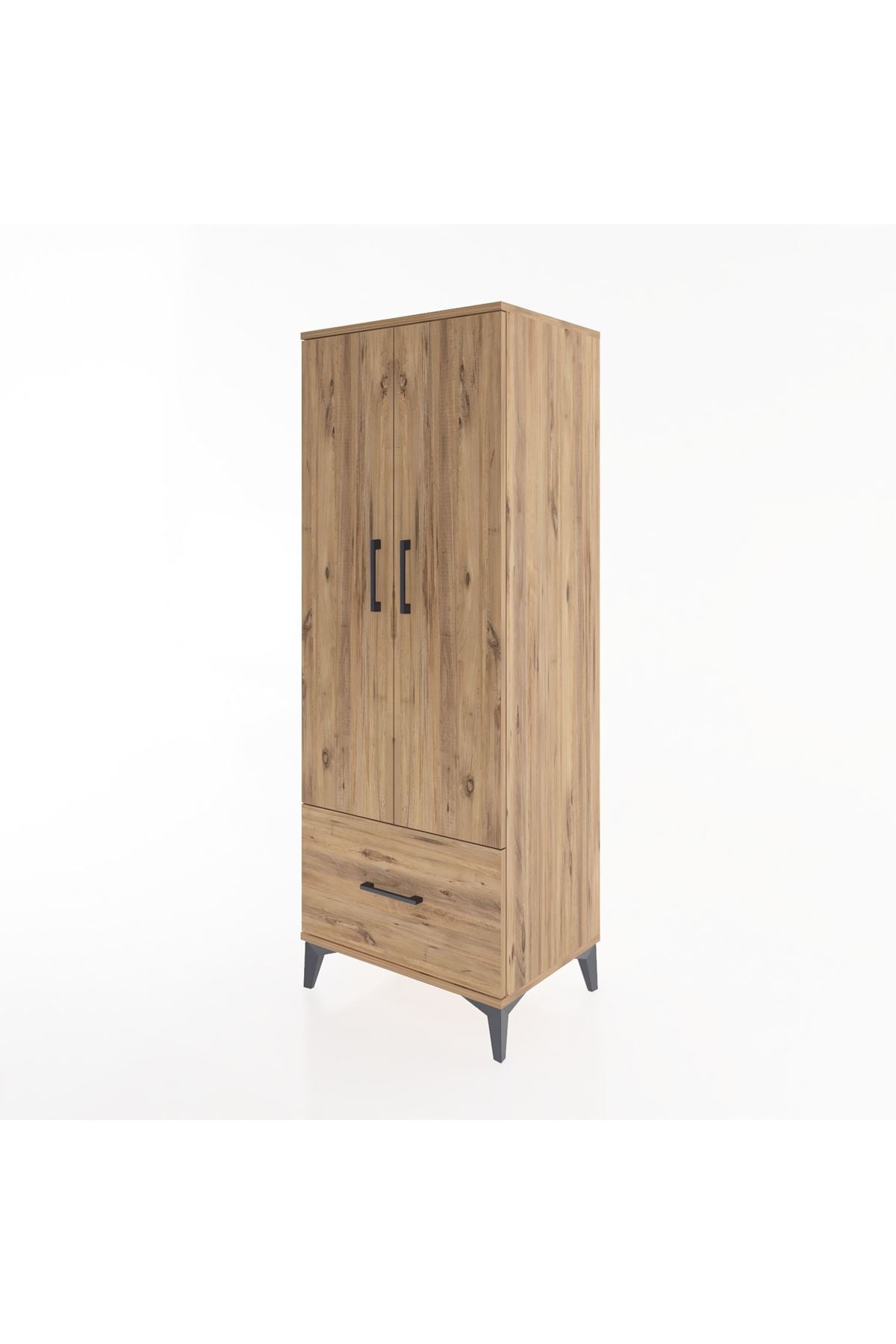 Hyperion Dolap 4 Raflı Tek Çekmeceli 2 Kapaklı 60x44x163 Çam-Çam