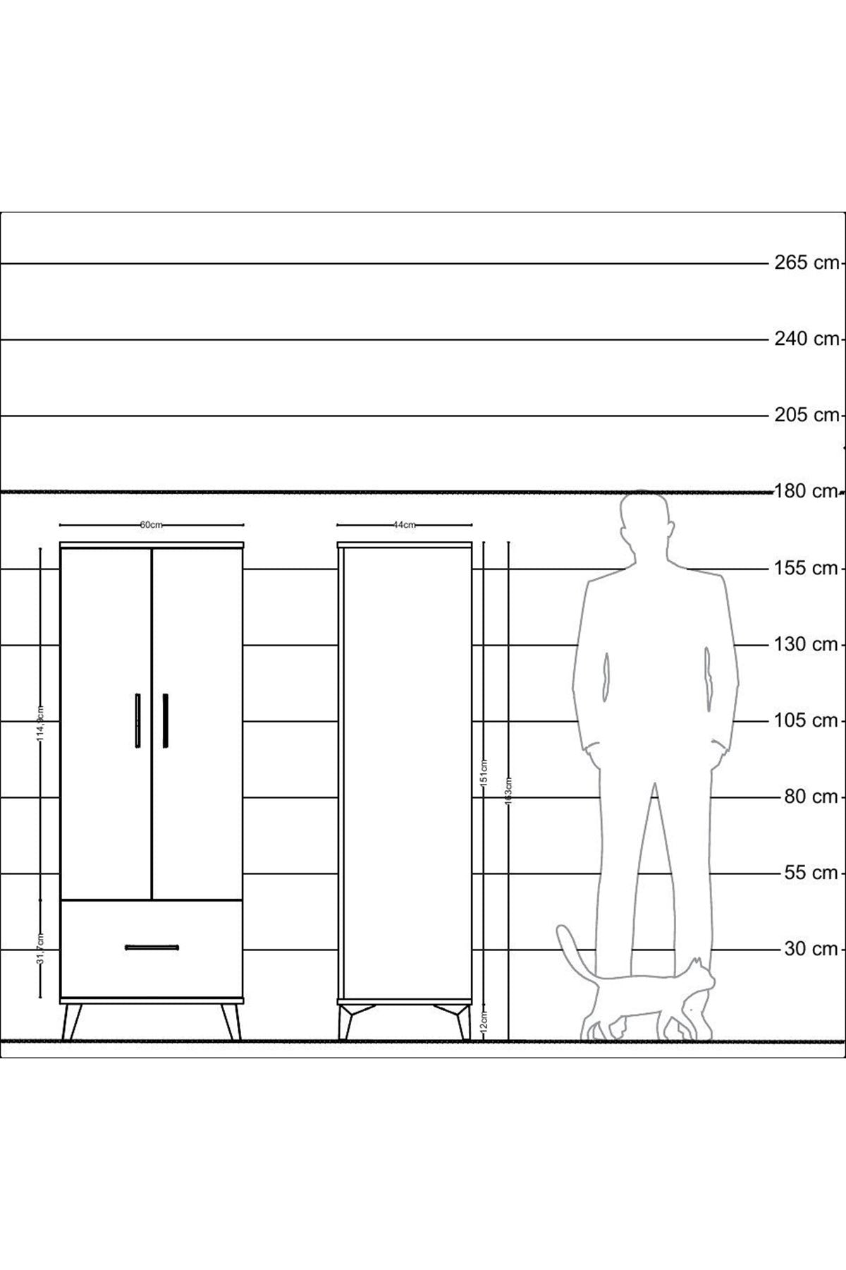 Hyperion Dolap 4 Raflı Tek Çekmeceli 2 Kapaklı 60x44x163 Çam-Çam