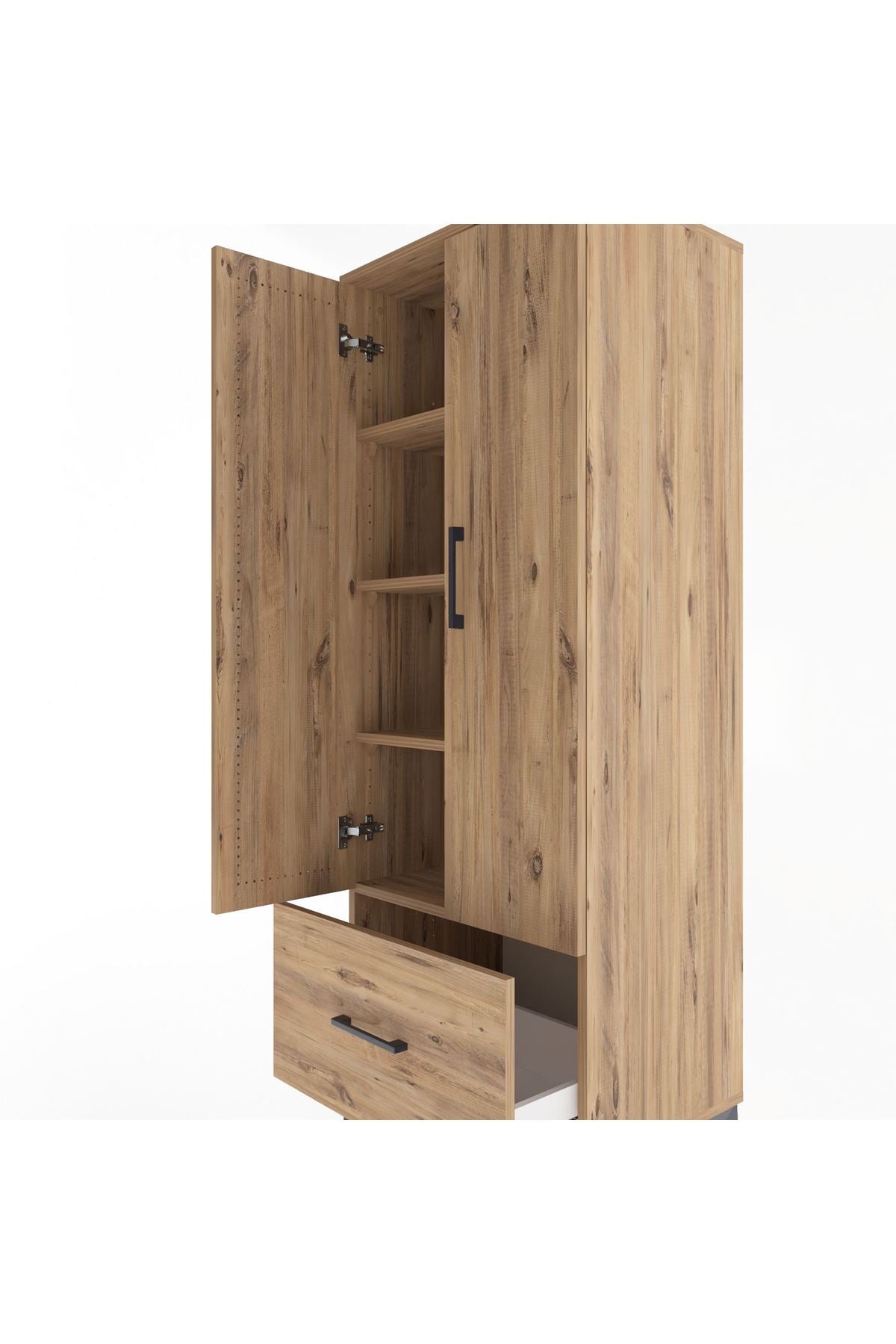 Hyperion Dolap 4 Raflı Tek Çekmeceli 2 Kapaklı 60x44x163 Çam-Çam