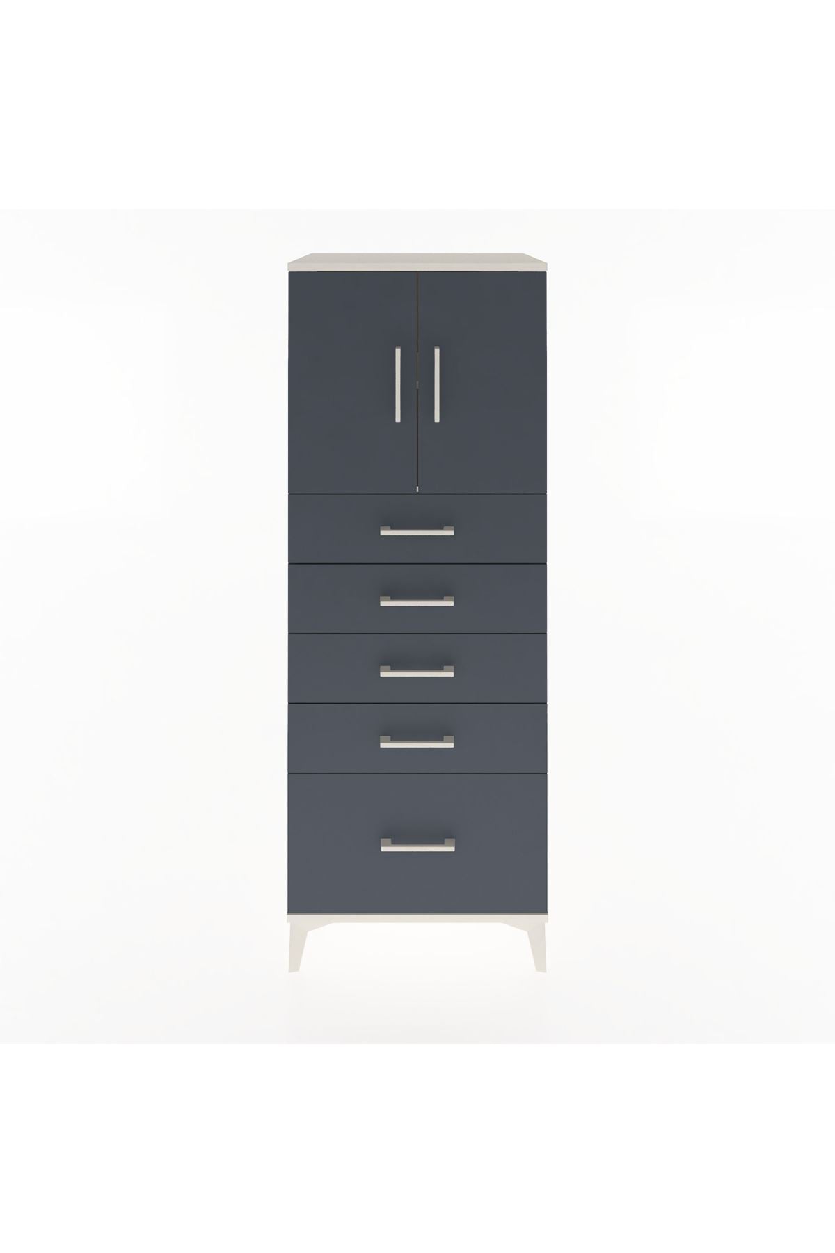 Hyperion Dolap 2 Raflı 5 Çekmeceli 2 Kapaklı 60x44x163 Aytaşı-Antrasit