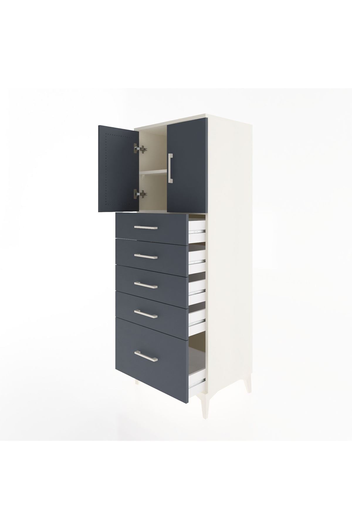 Hyperion Dolap 2 Raflı 5 Çekmeceli 2 Kapaklı 60x44x163 Aytaşı-Antrasit