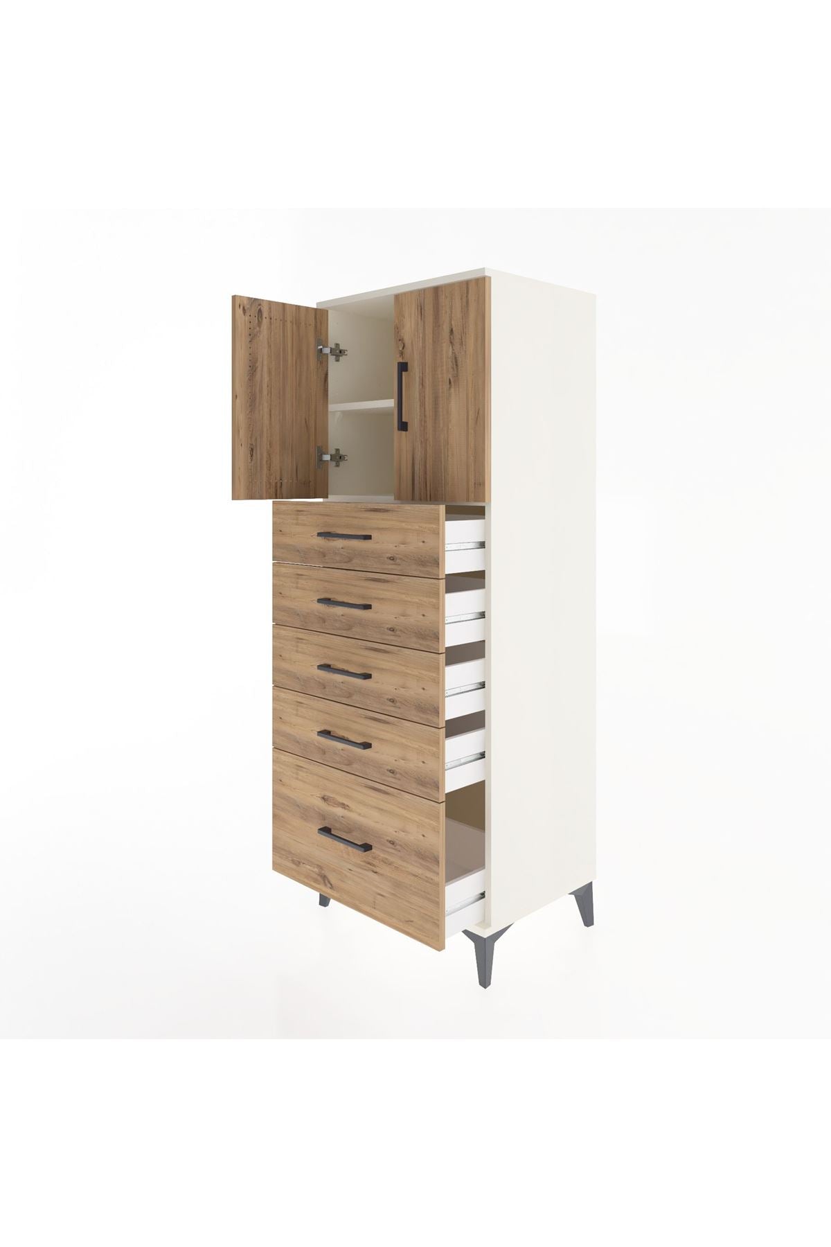 Hyperion Dolap 2 Raflı 5 Çekmeceli 2 Kapaklı 60x44x163 Aytaşı-Çam