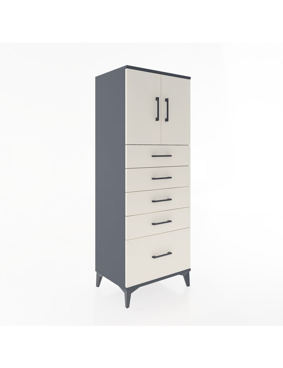 Hyperion Dolap 2 Raflı 5 Çekmeceli 2 Kapaklı 60x44x163 Antrasit-Aytaşı