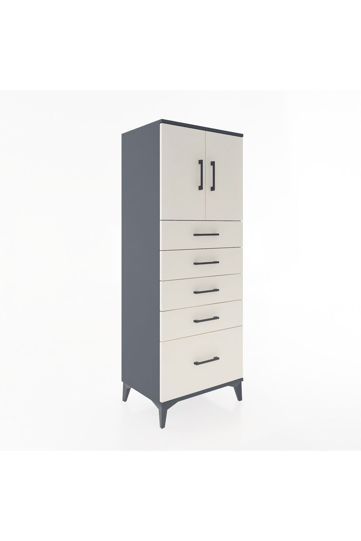 Hyperion Dolap 2 Raflı 5 Çekmeceli 2 Kapaklı 60x44x163 Antrasit-Aytaşı