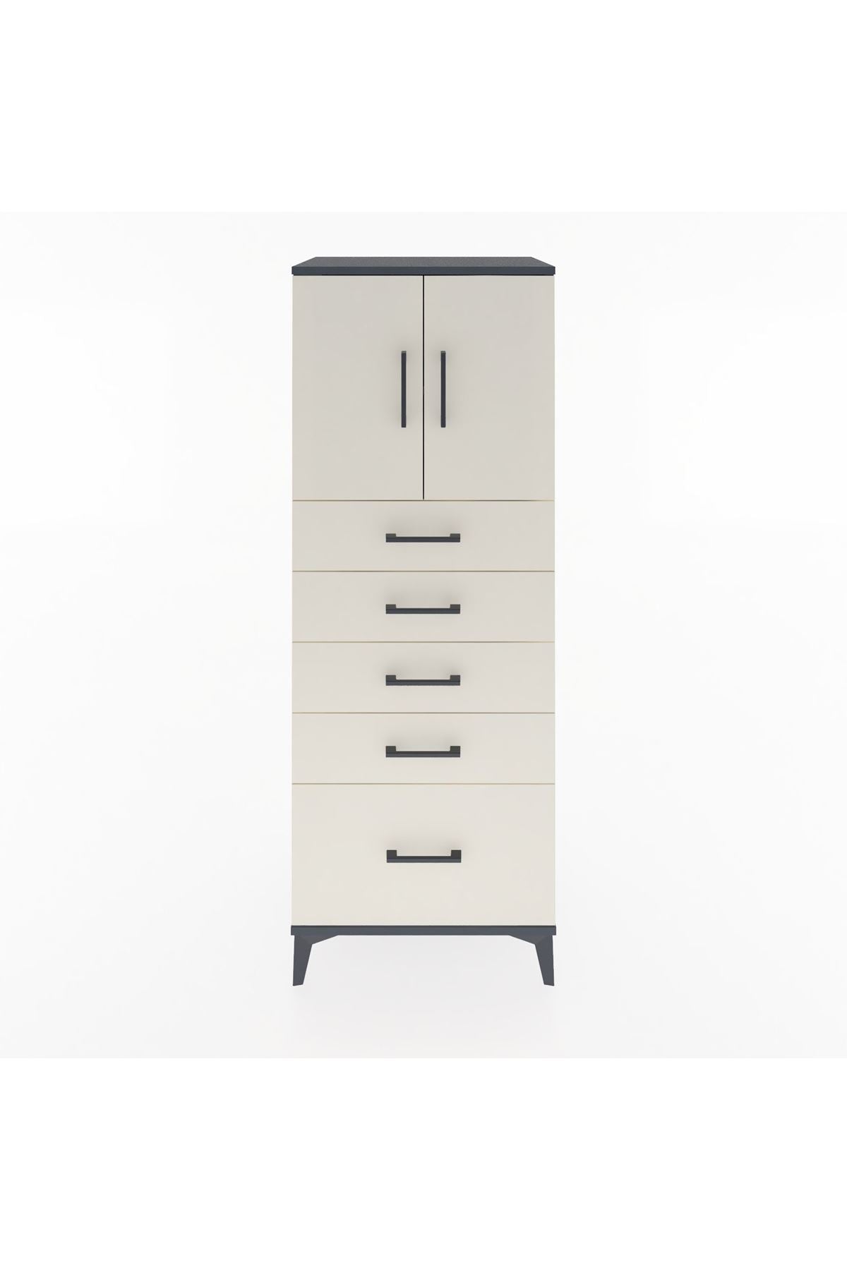 Hyperion Dolap 2 Raflı 5 Çekmeceli 2 Kapaklı 60x44x163 Antrasit-Aytaşı