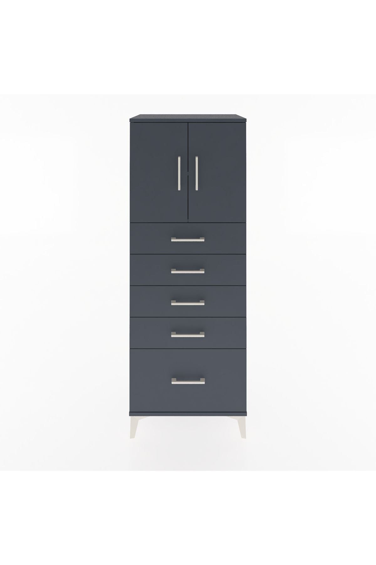 Hyperion Dolap 2 Raflı 5 Çekmeceli 2 Kapaklı 60x44x163 Antrasit-Antrasit