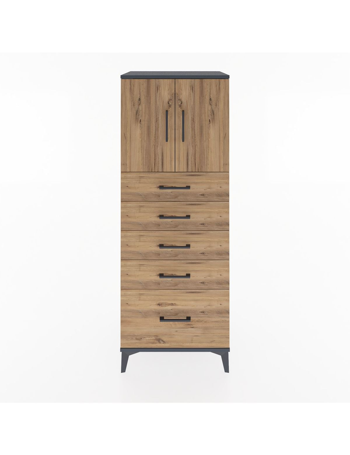 Hyperion Dolap 2 Raflı 5 Çekmeceli 2 Kapaklı 60x44x163 Antrasit-Çam