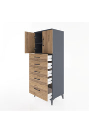 Hyperion Dolap 2 Raflı 5 Çekmeceli 2 Kapaklı 60x44x163 Antrasit-Çam