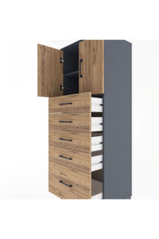 Hyperion Dolap 2 Raflı 5 Çekmeceli 2 Kapaklı 60x44x163 Antrasit-Çam