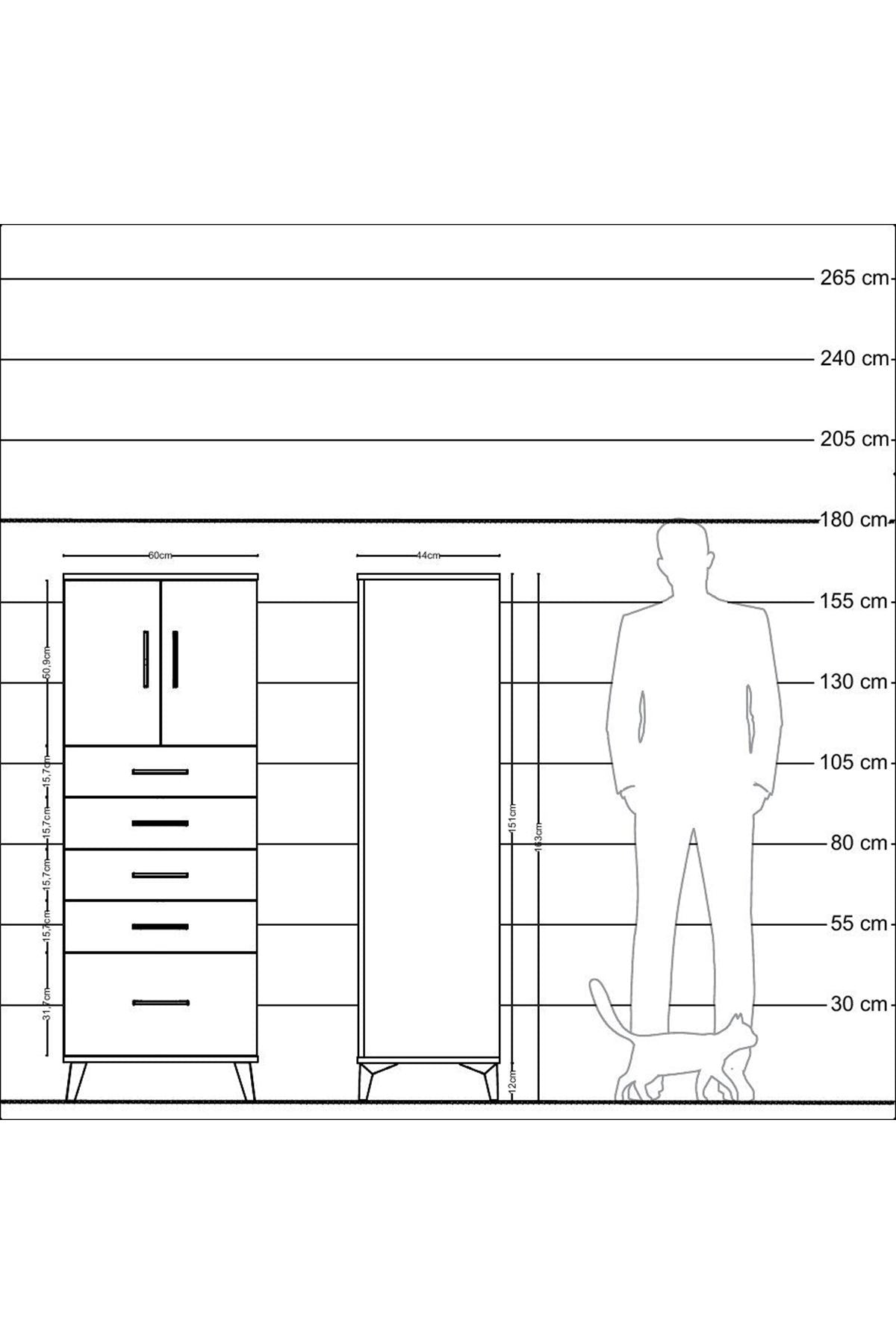 Hyperion Dolap 2 Raflı 5 Çekmeceli 2 Kapaklı 60x44x163 Çam-Aytaşı