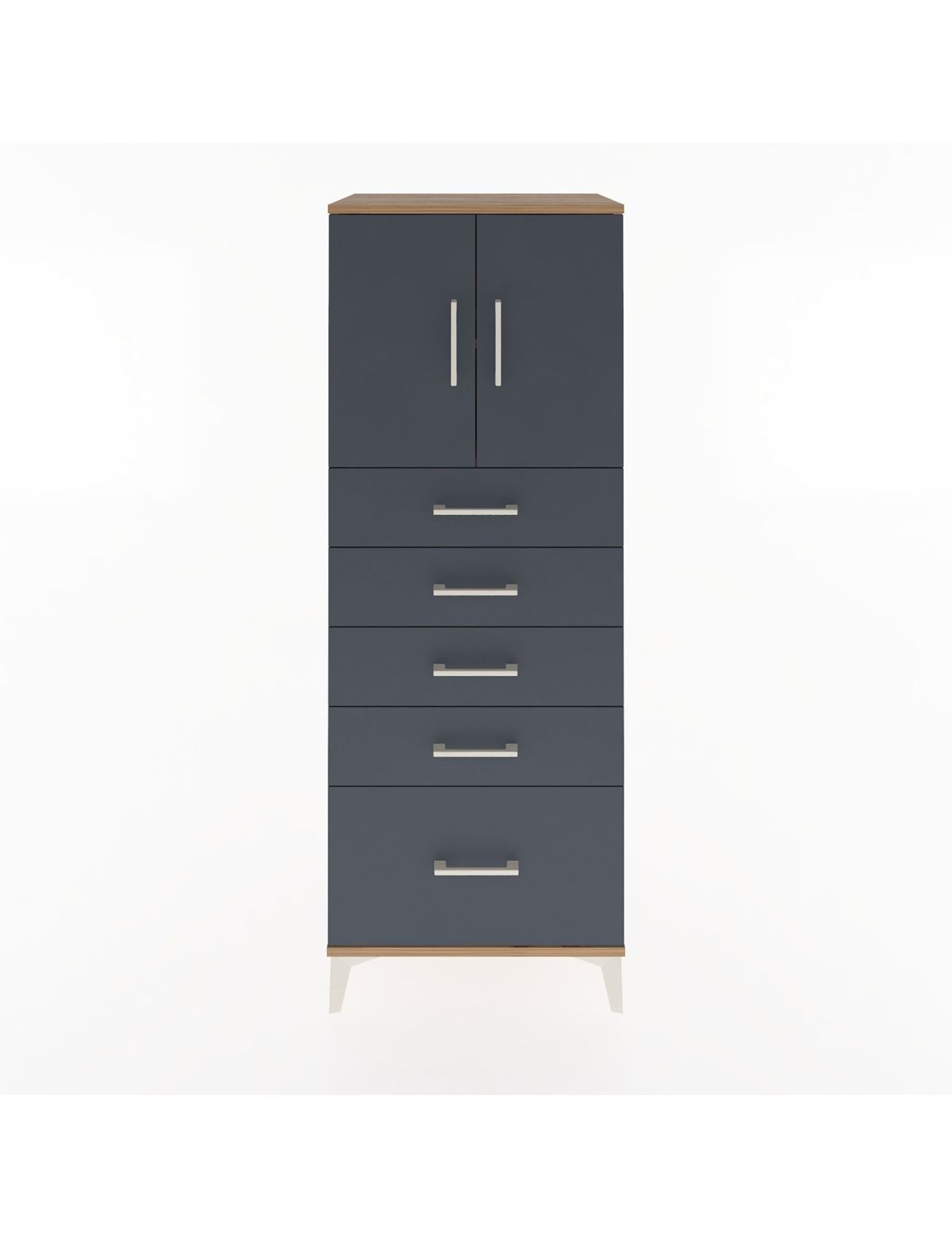 Hyperion Dolap 2 Raflı 5 Çekmeceli 2 Kapaklı 60x44x163 Çam-Antrasit