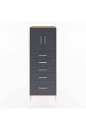 Hyperion Dolap 2 Raflı 5 Çekmeceli 2 Kapaklı 60x44x163 Çam-Antrasit