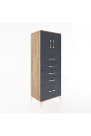 Hyperion Dolap 2 Raflı 5 Çekmeceli 2 Kapaklı 60x44x163 Çam-Antrasit