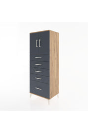 Hyperion Dolap 2 Raflı 5 Çekmeceli 2 Kapaklı 60x44x163 Çam-Antrasit