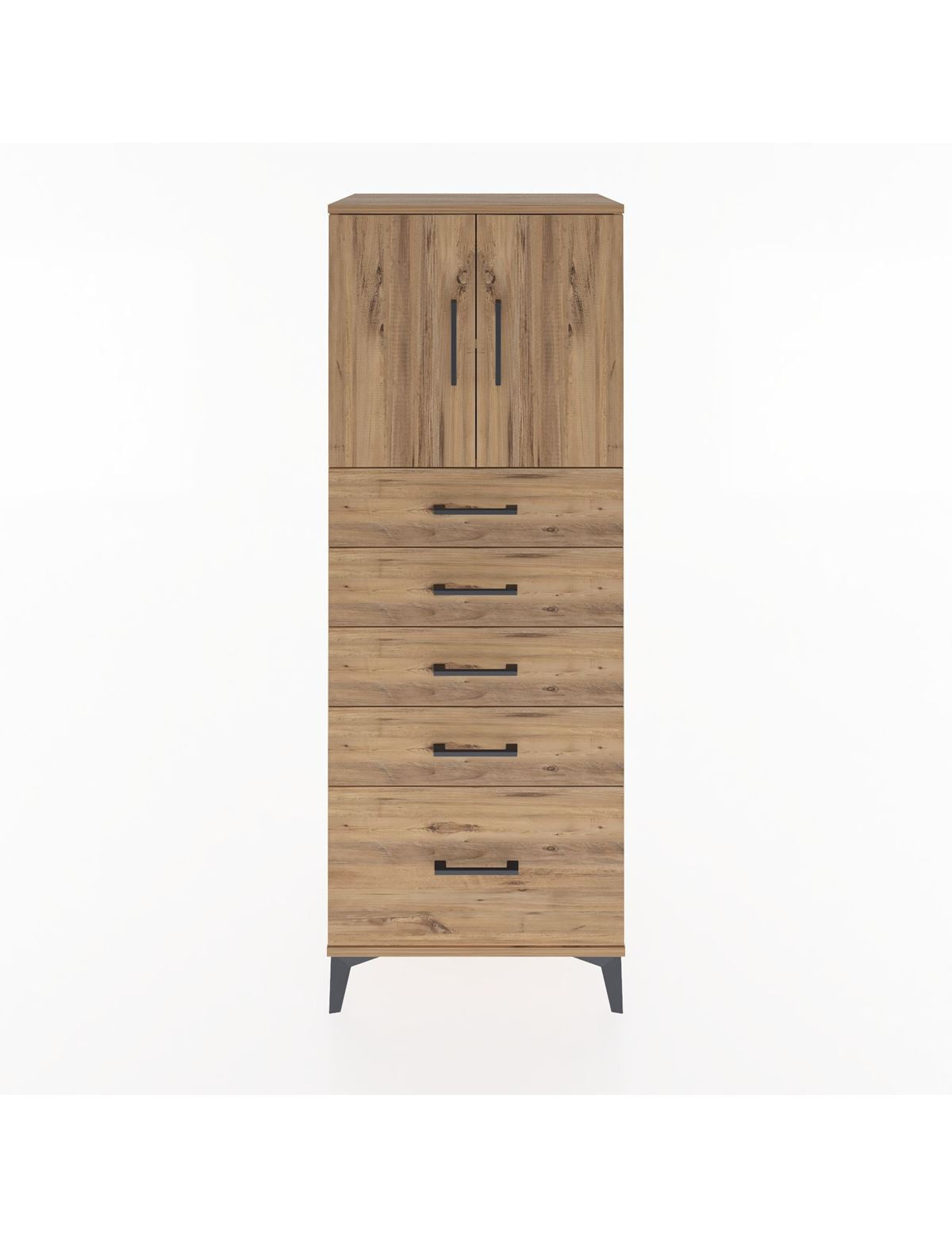 Hyperion Dolap 2 Raflı 5 Çekmeceli 2 Kapaklı 60x44x163 Çam-Çam