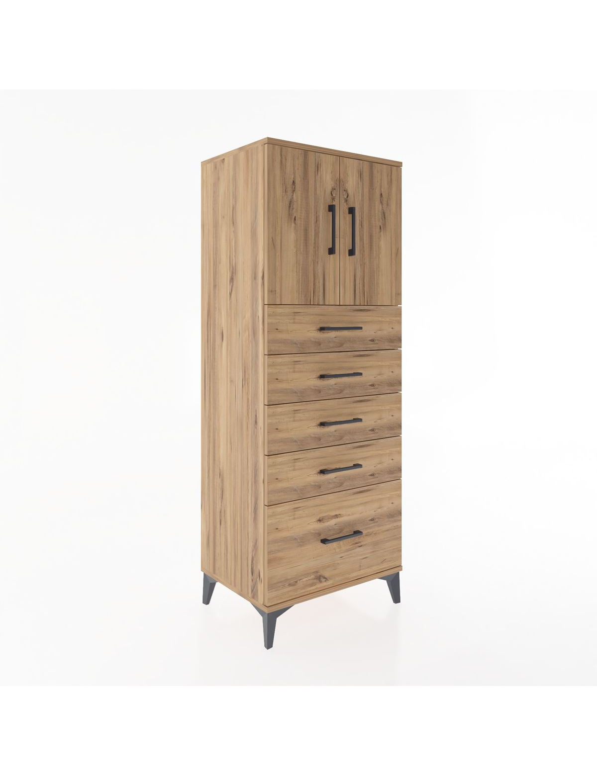 Hyperion Dolap 2 Raflı 5 Çekmeceli 2 Kapaklı 60x44x163 Çam-Çam