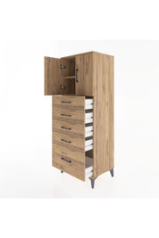 Hyperion Dolap 2 Raflı 5 Çekmeceli 2 Kapaklı 60x44x163 Çam-Çam