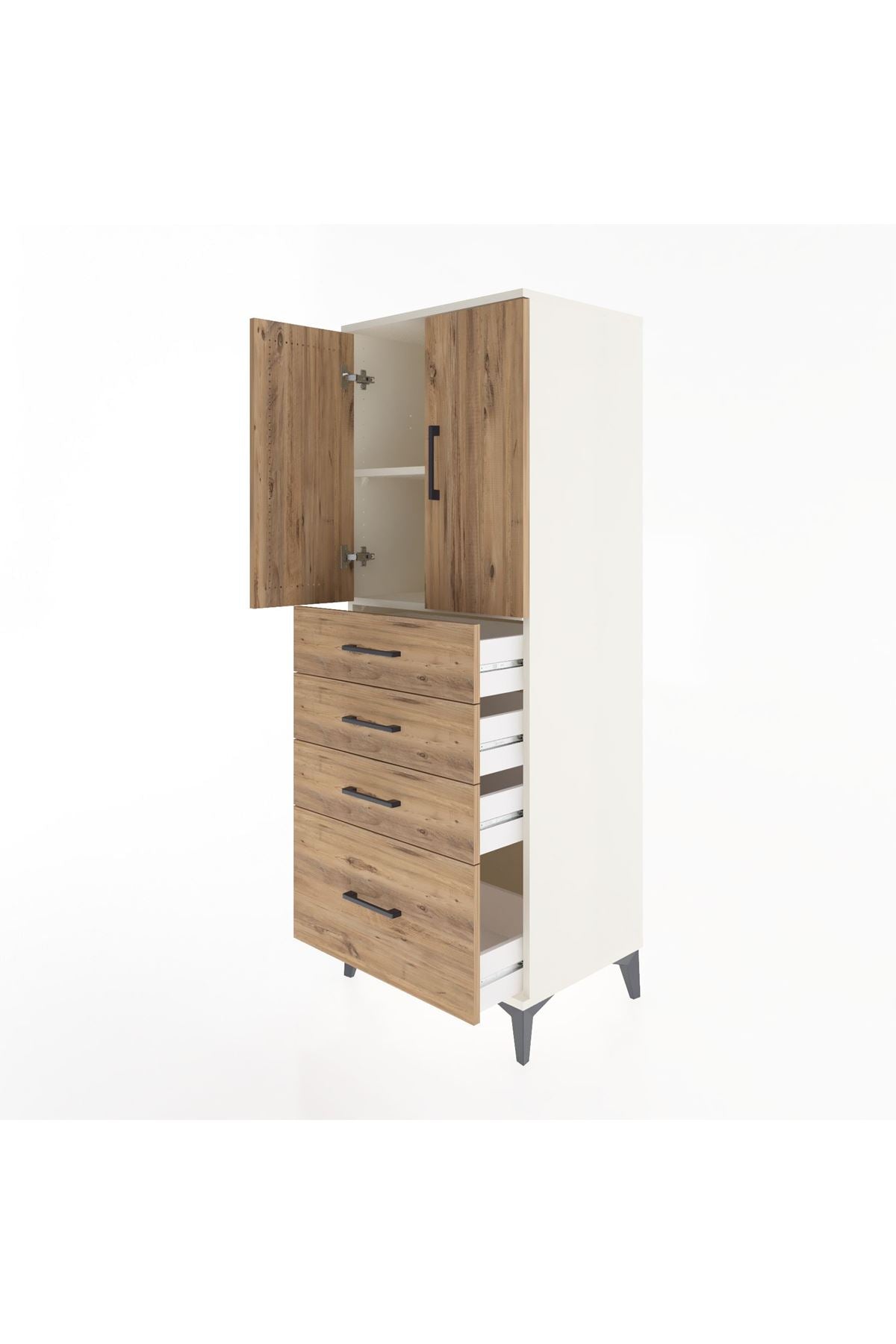 Hyperion Dolap 2 Raflı 4 Çekmeceli 2 Kapaklı 60x44x163 Aytaşı-Çam