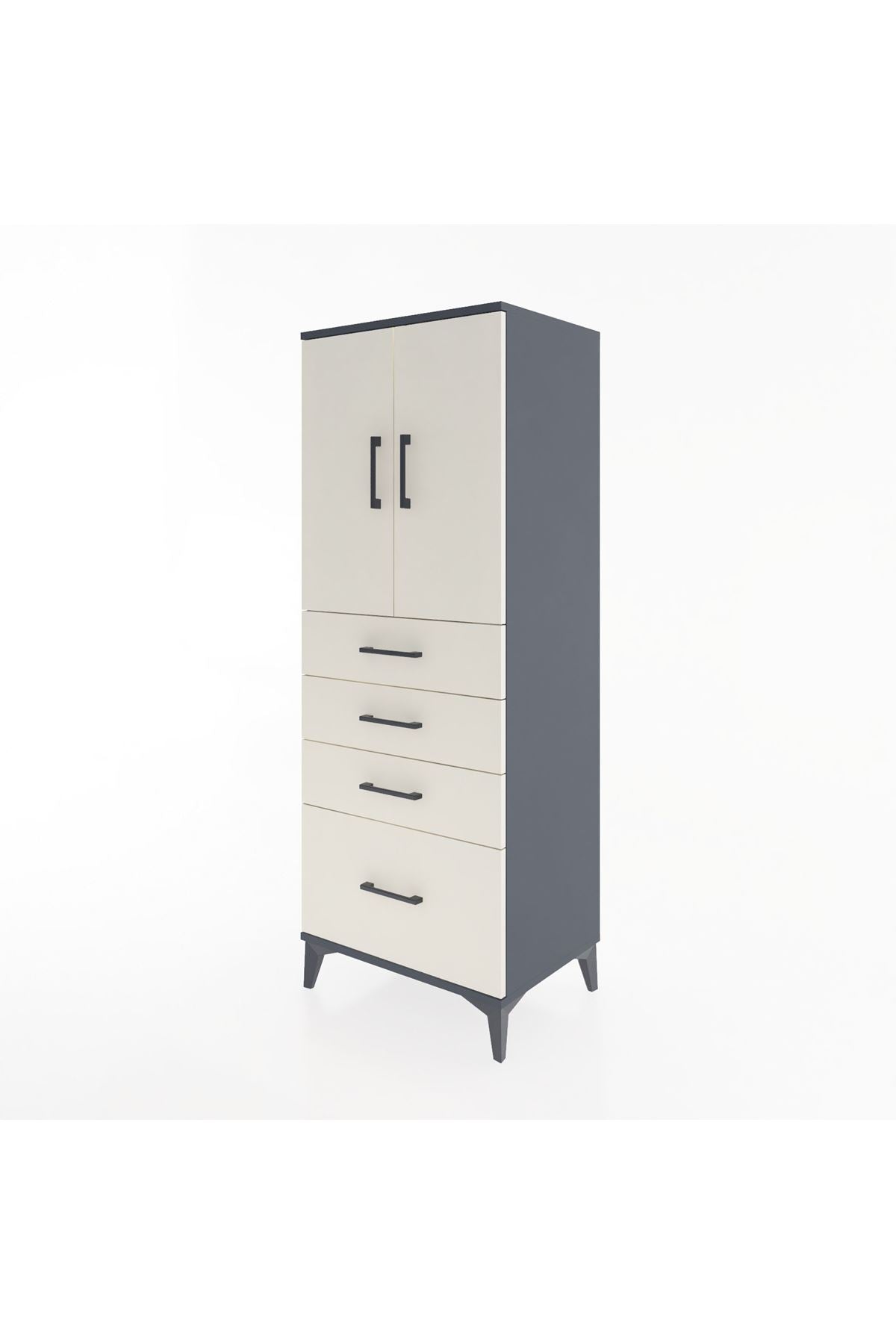 Hyperion Dolap 2 Raflı 4 Çekmeceli 2 Kapaklı 60x44x163 Antrasit-Aytaşı