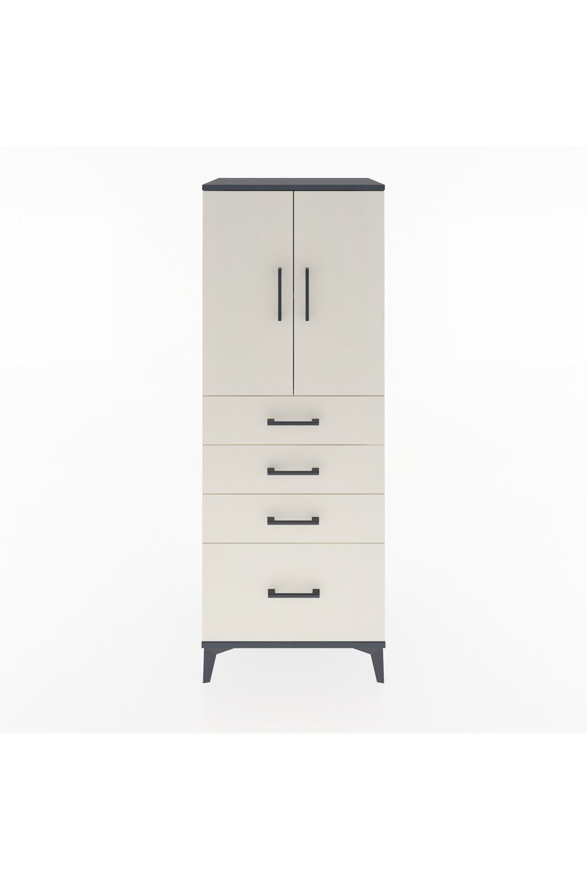 Hyperion Dolap 2 Raflı 4 Çekmeceli 2 Kapaklı 60x44x163 Antrasit-Aytaşı