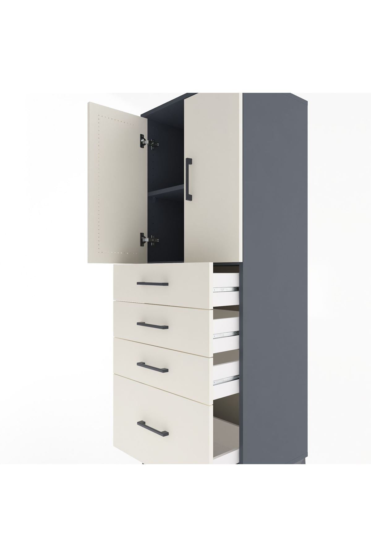 Hyperion Dolap 2 Raflı 4 Çekmeceli 2 Kapaklı 60x44x163 Antrasit-Aytaşı