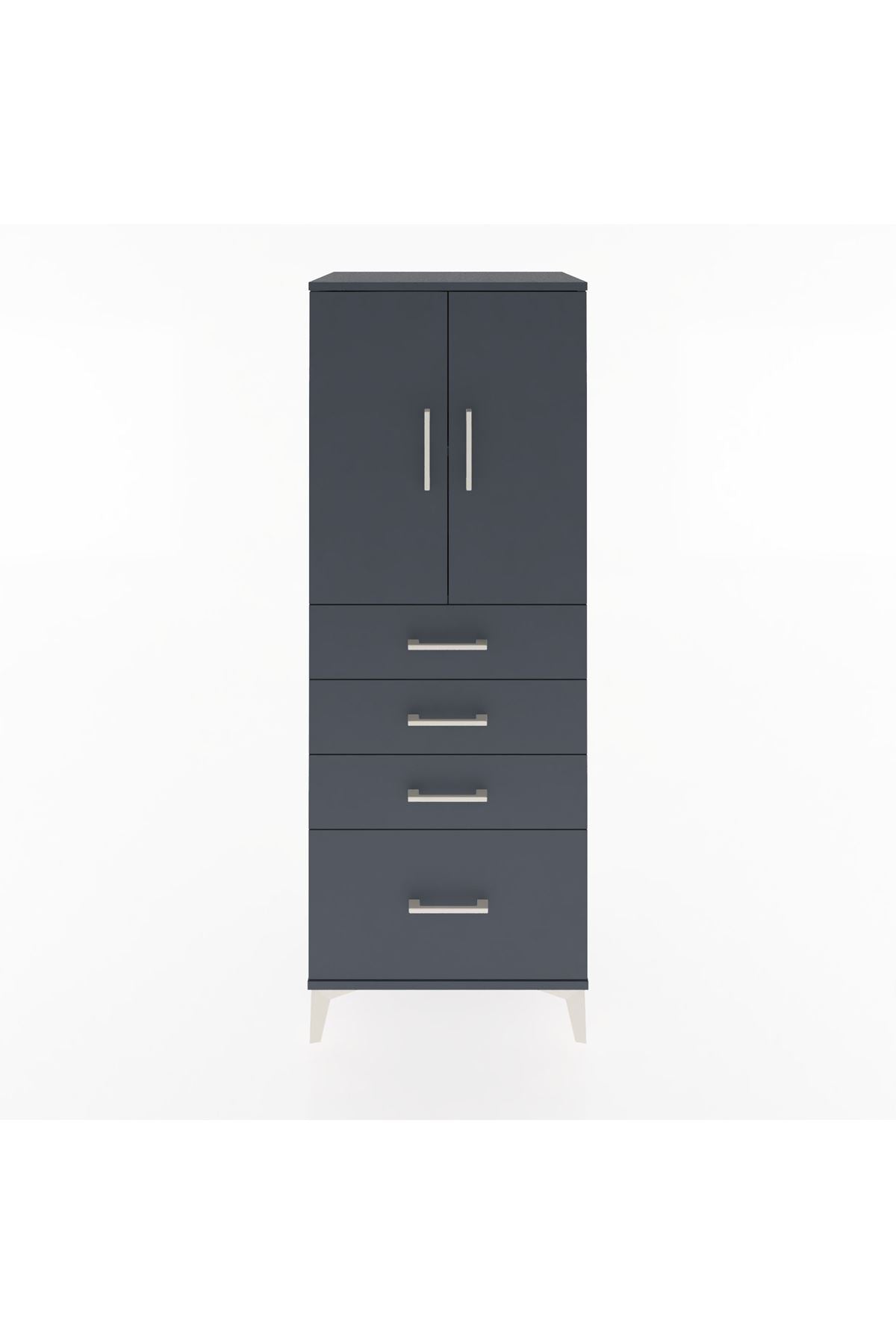 Hyperion Dolap 2 Raflı 4 Çekmeceli 2 Kapaklı 60x44x163 Antrasit-Antrasit