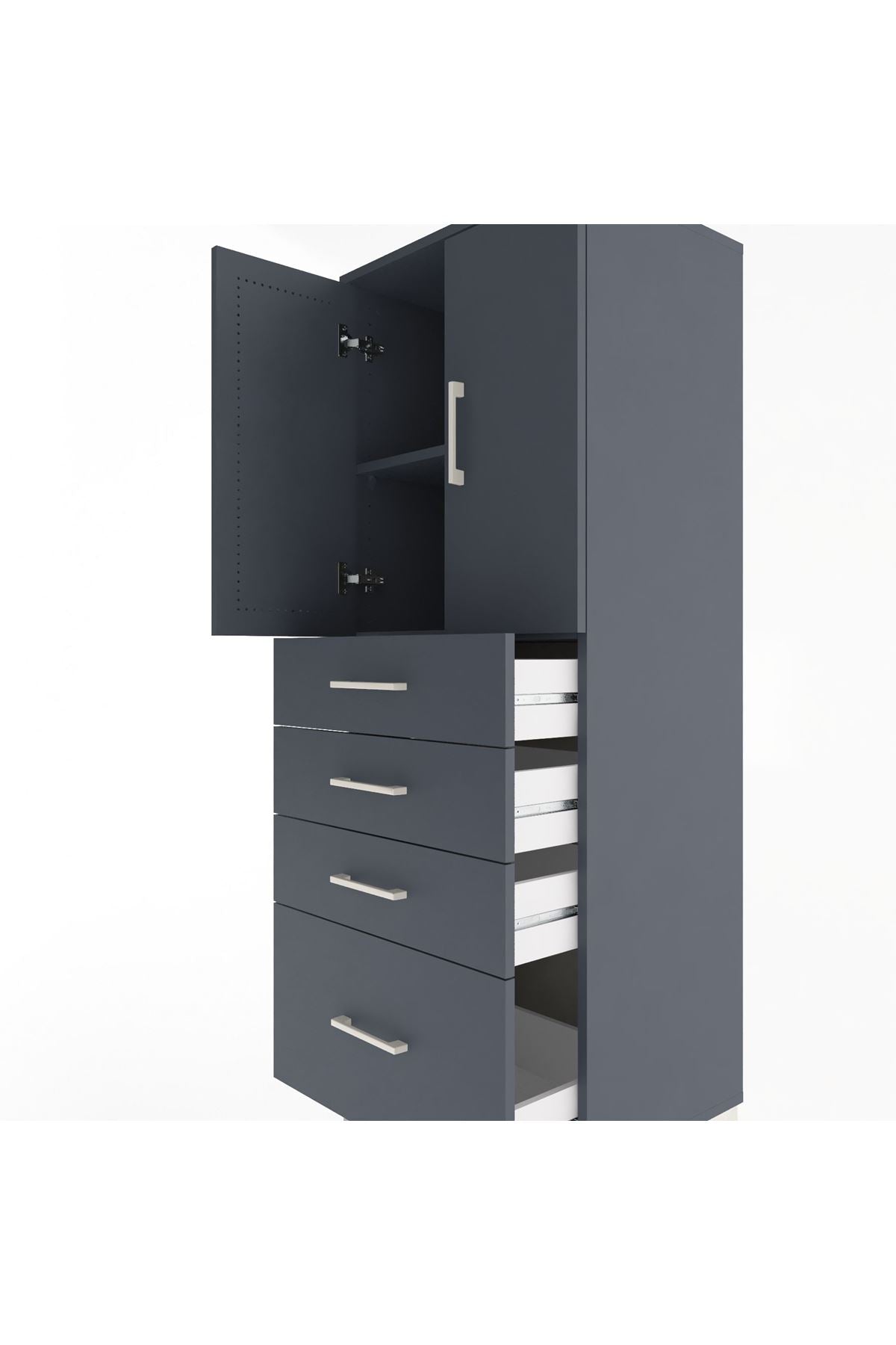 Hyperion Dolap 2 Raflı 4 Çekmeceli 2 Kapaklı 60x44x163 Antrasit-Antrasit