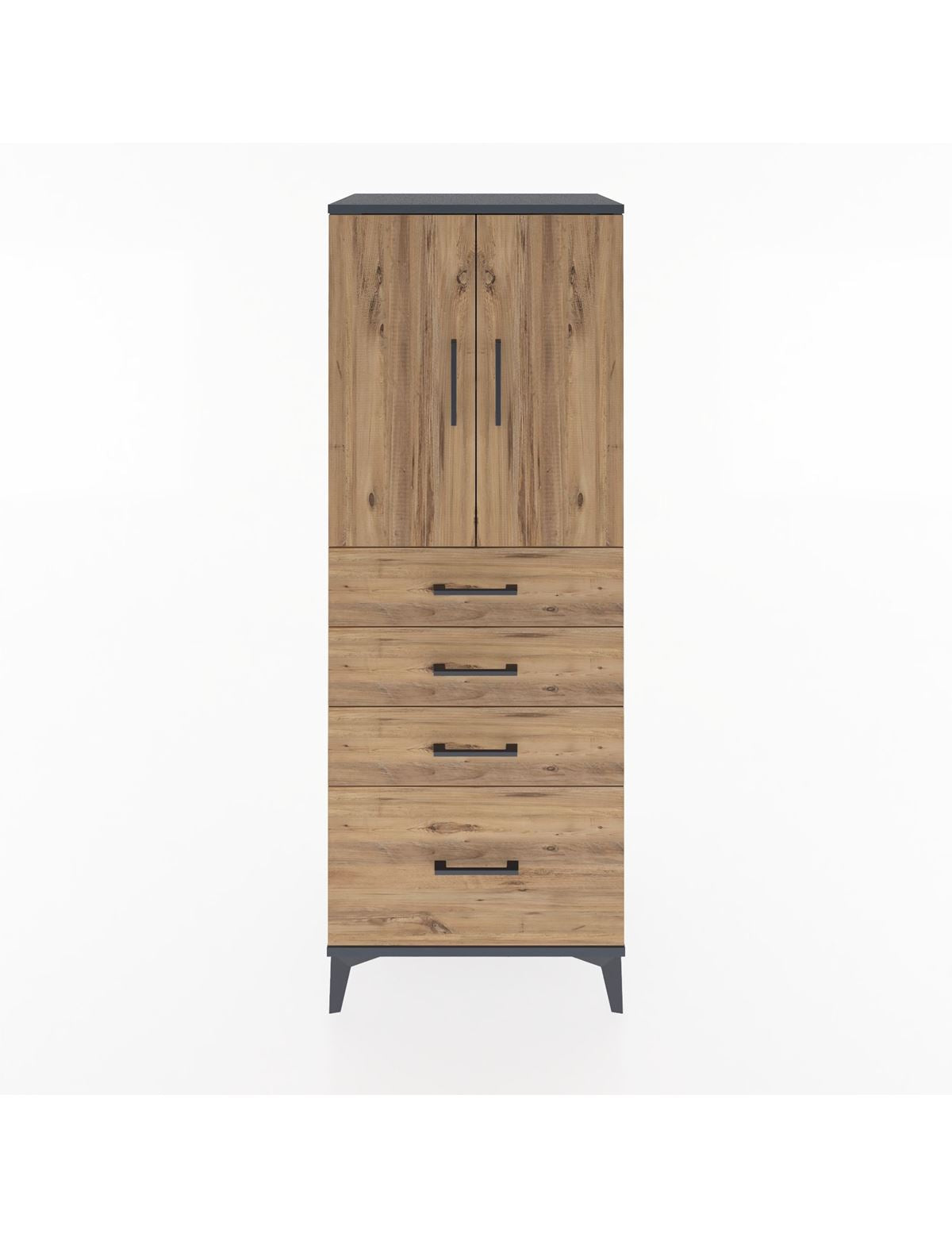 Hyperion Dolap 2 Raflı 4 Çekmeceli 2 Kapaklı 60x44x163 Antrasit-Çam