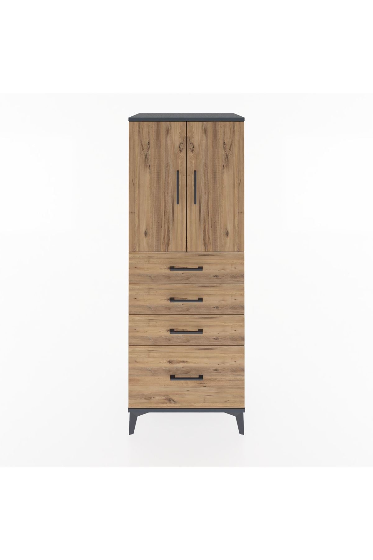 Hyperion Dolap 2 Raflı 4 Çekmeceli 2 Kapaklı 60x44x163 Antrasit-Çam