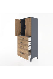 Hyperion Dolap 2 Raflı 4 Çekmeceli 2 Kapaklı 60x44x163 Antrasit-Çam