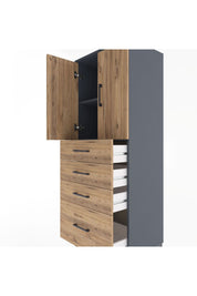 Hyperion Dolap 2 Raflı 4 Çekmeceli 2 Kapaklı 60x44x163 Antrasit-Çam
