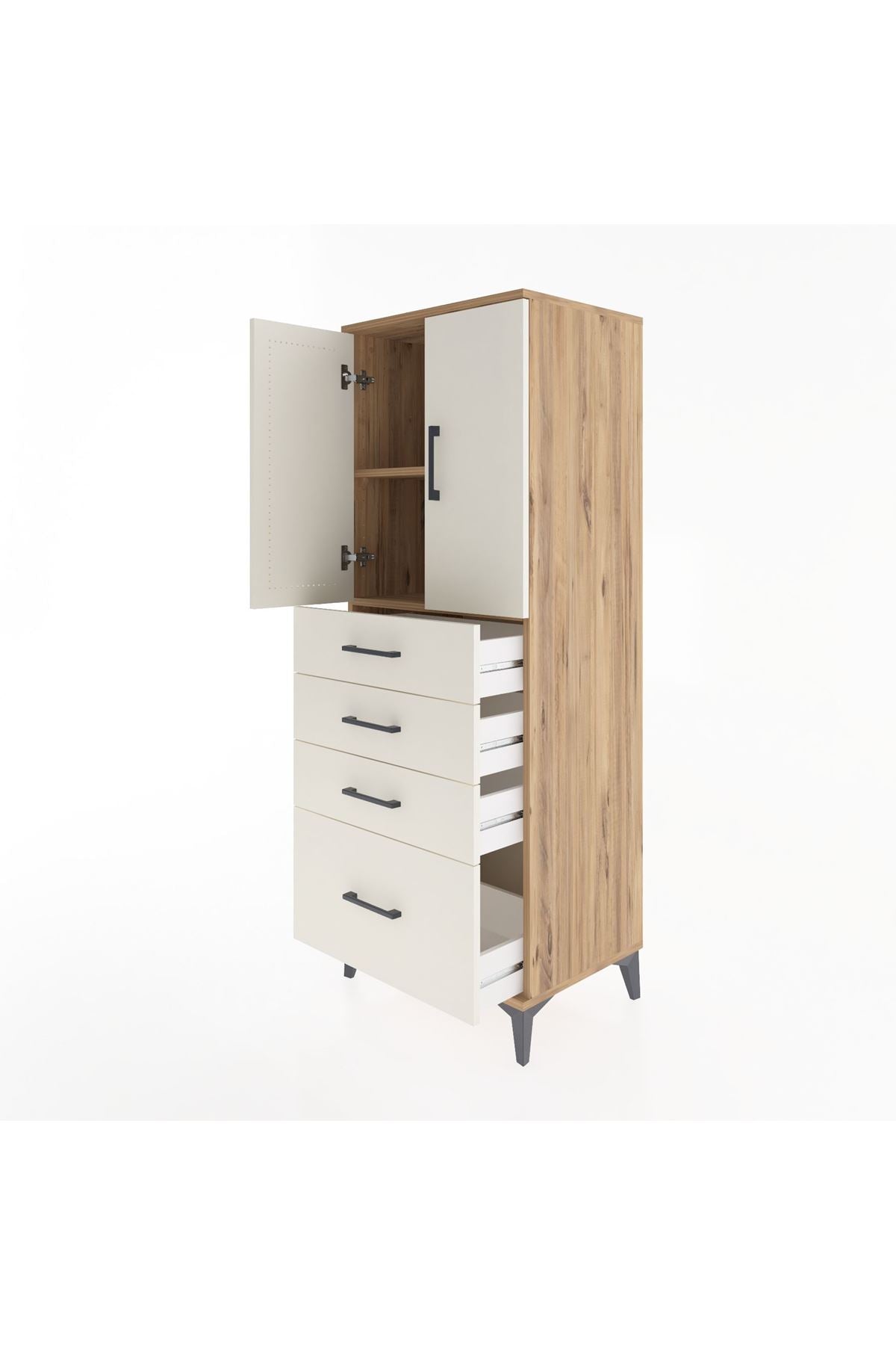 Hyperion Dolap 2 Raflı 4 Çekmeceli 2 Kapaklı 60x44x163 Çam-Aytaşı