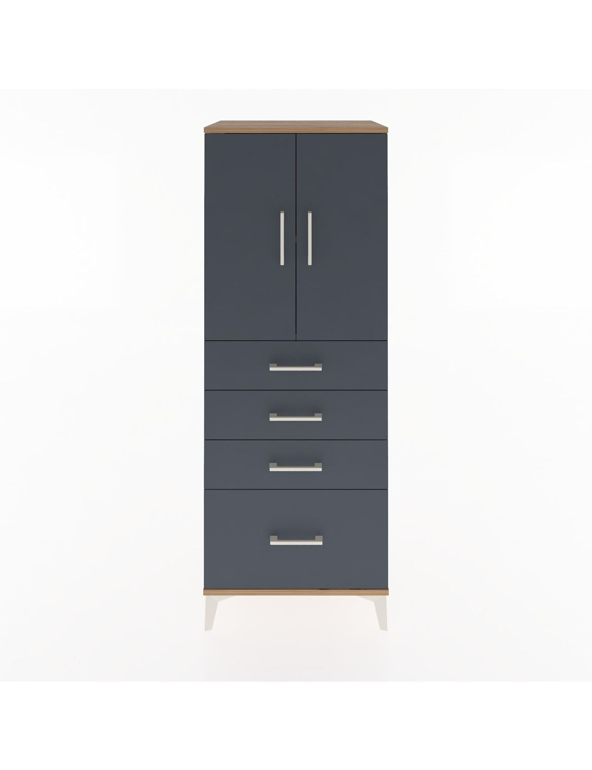 Hyperion Dolap 2 Raflı 4 Çekmeceli 2 Kapaklı 60x44x163 Çam-Antrasit