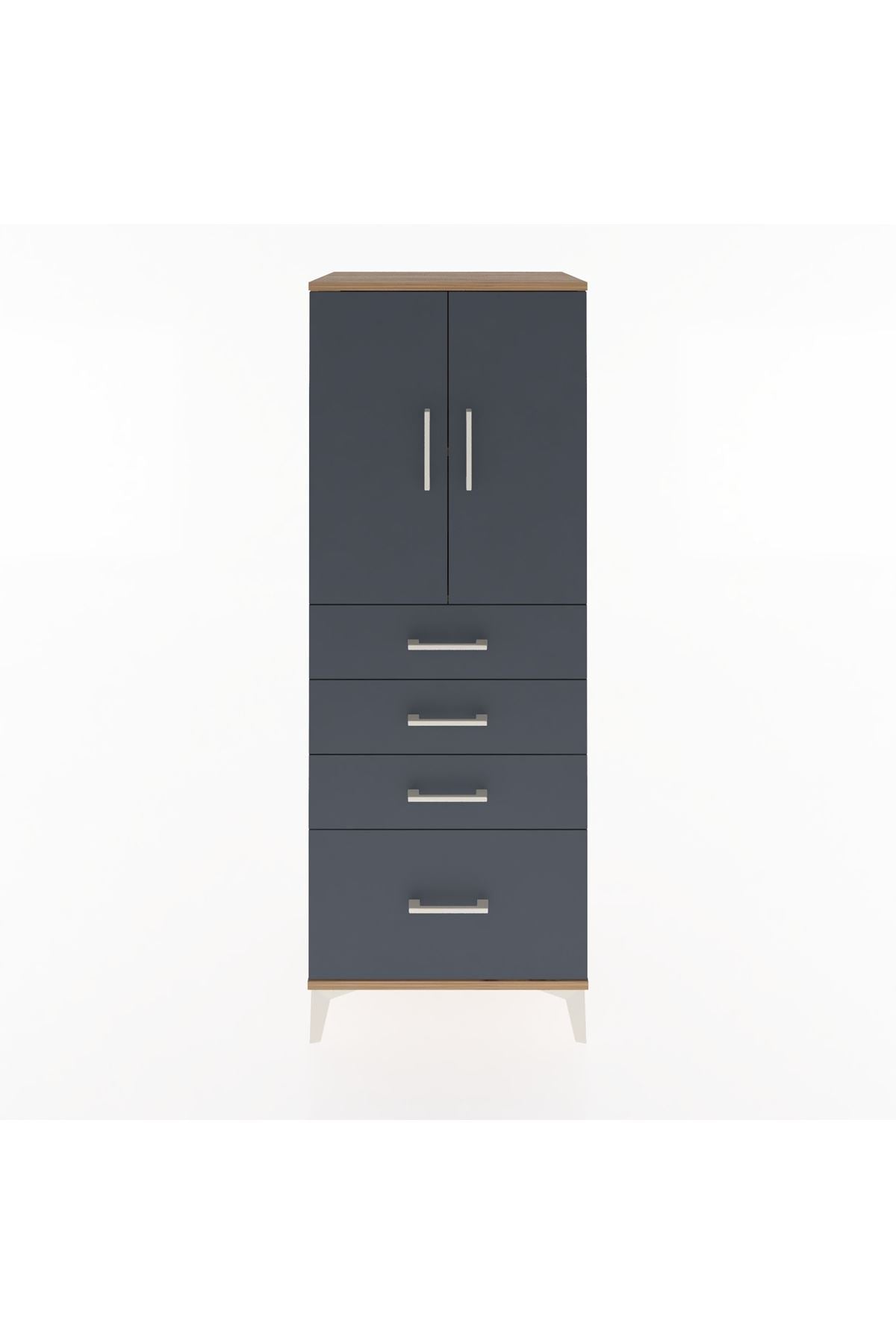 Hyperion Dolap 2 Raflı 4 Çekmeceli 2 Kapaklı 60x44x163 Çam-Antrasit