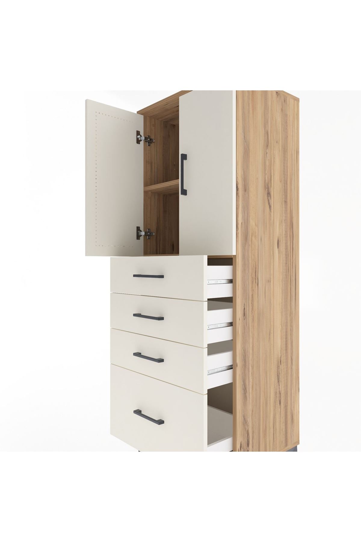 Hyperion Dolap 2 Raflı 4 Çekmeceli 2 Kapaklı 60x44x163 Çam-Aytaşı