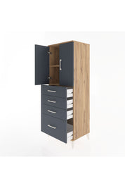 Hyperion Dolap 2 Raflı 4 Çekmeceli 2 Kapaklı 60x44x163 Çam-Antrasit