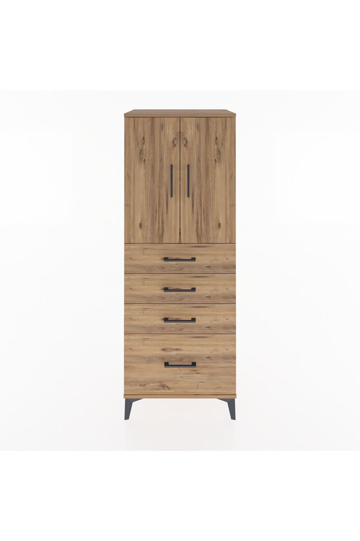 Hyperion Dolap 2 Raflı 4 Çekmeceli 2 Kapaklı 60x44x163 Çam-Çam