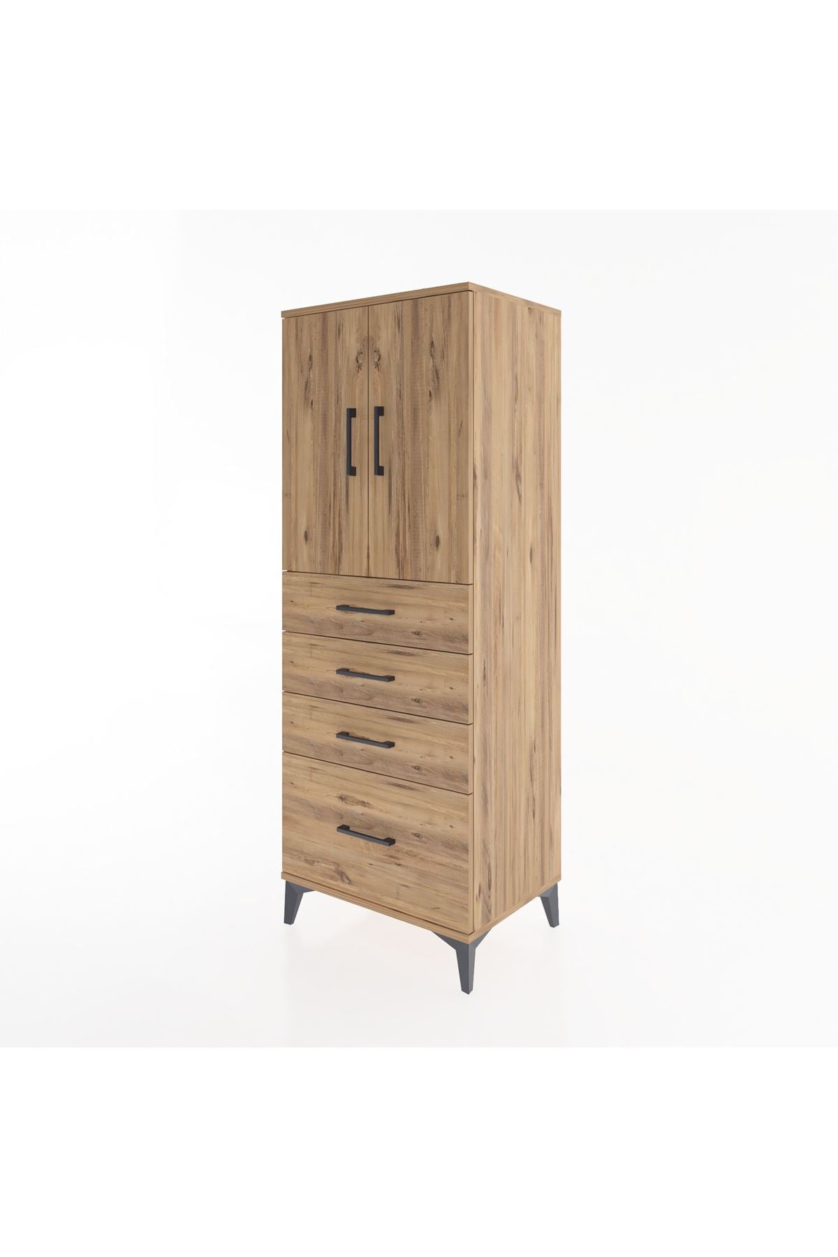 Hyperion Dolap 2 Raflı 4 Çekmeceli 2 Kapaklı 60x44x163 Çam-Çam