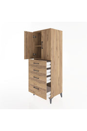 Hyperion Dolap 2 Raflı 4 Çekmeceli 2 Kapaklı 60x44x163 Çam-Çam