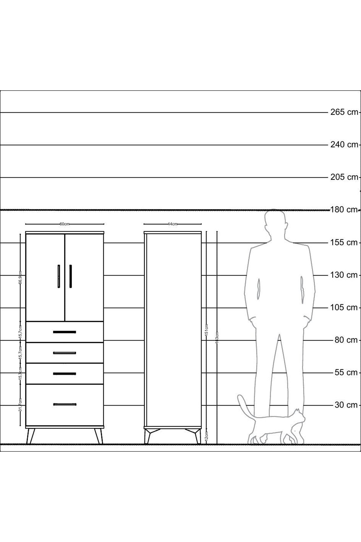 Hyperion Dolap 2 Raflı 4 Çekmeceli 2 Kapaklı 60x44x163 Çam-Çam