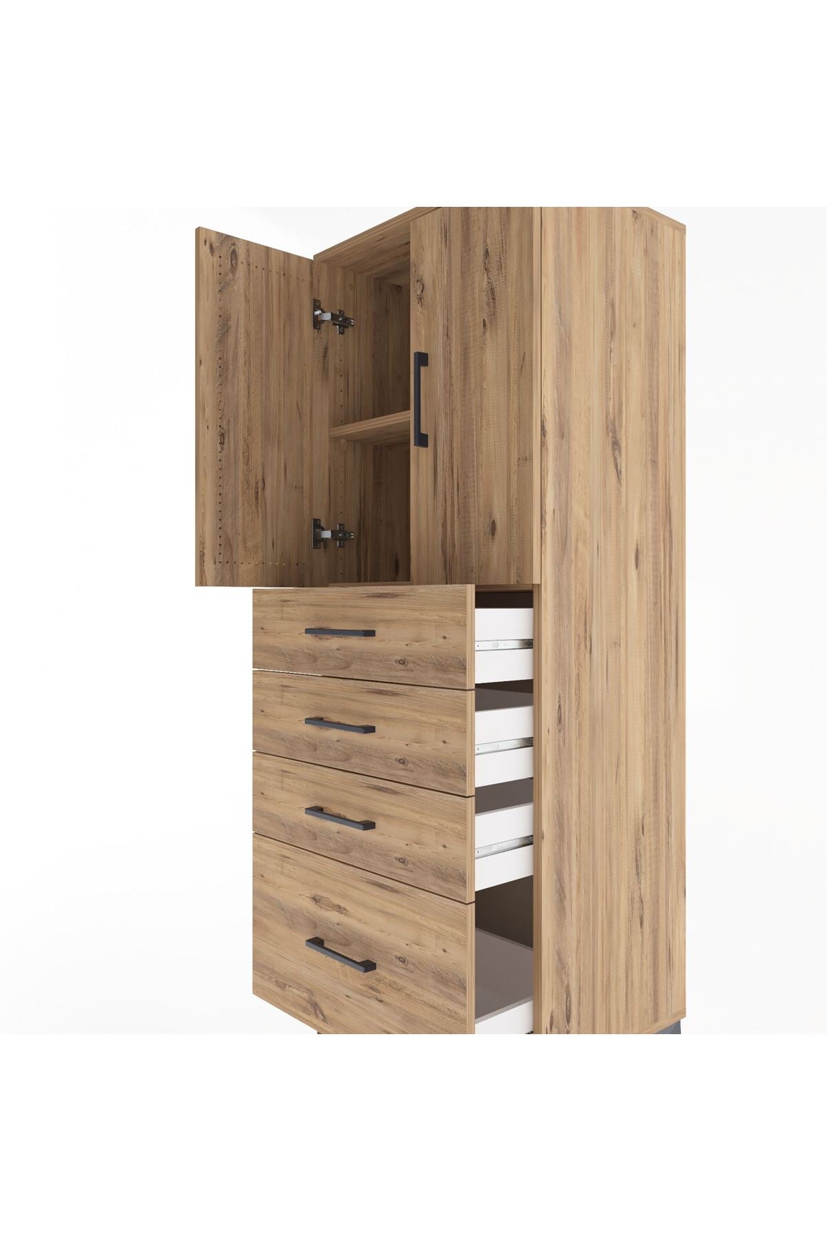 Hyperion Dolap 2 Raflı 4 Çekmeceli 2 Kapaklı 60x44x163 Çam-Çam