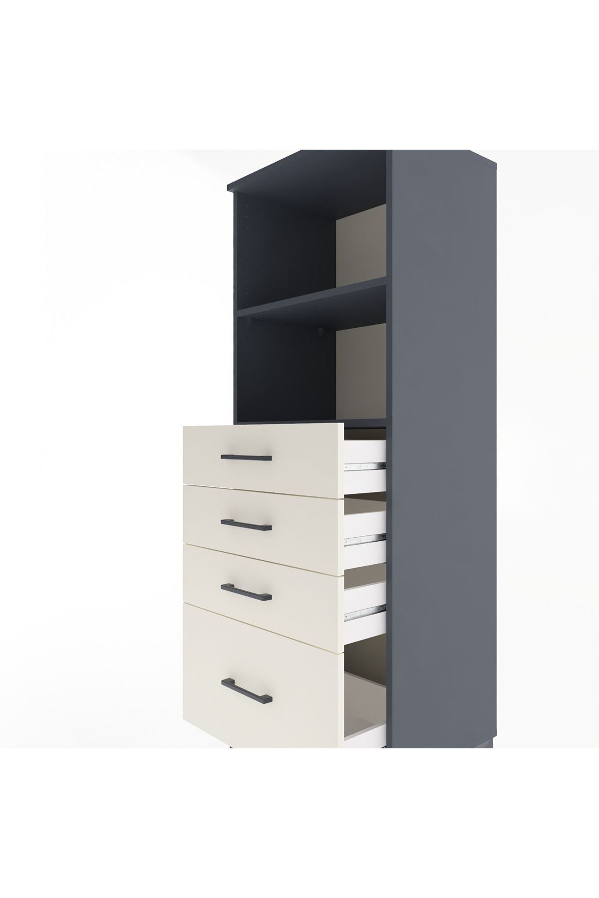Hyperion Dolap 2 Raflı 4 Çekmeceli 60x44x163 Antrasit-Aytaşı