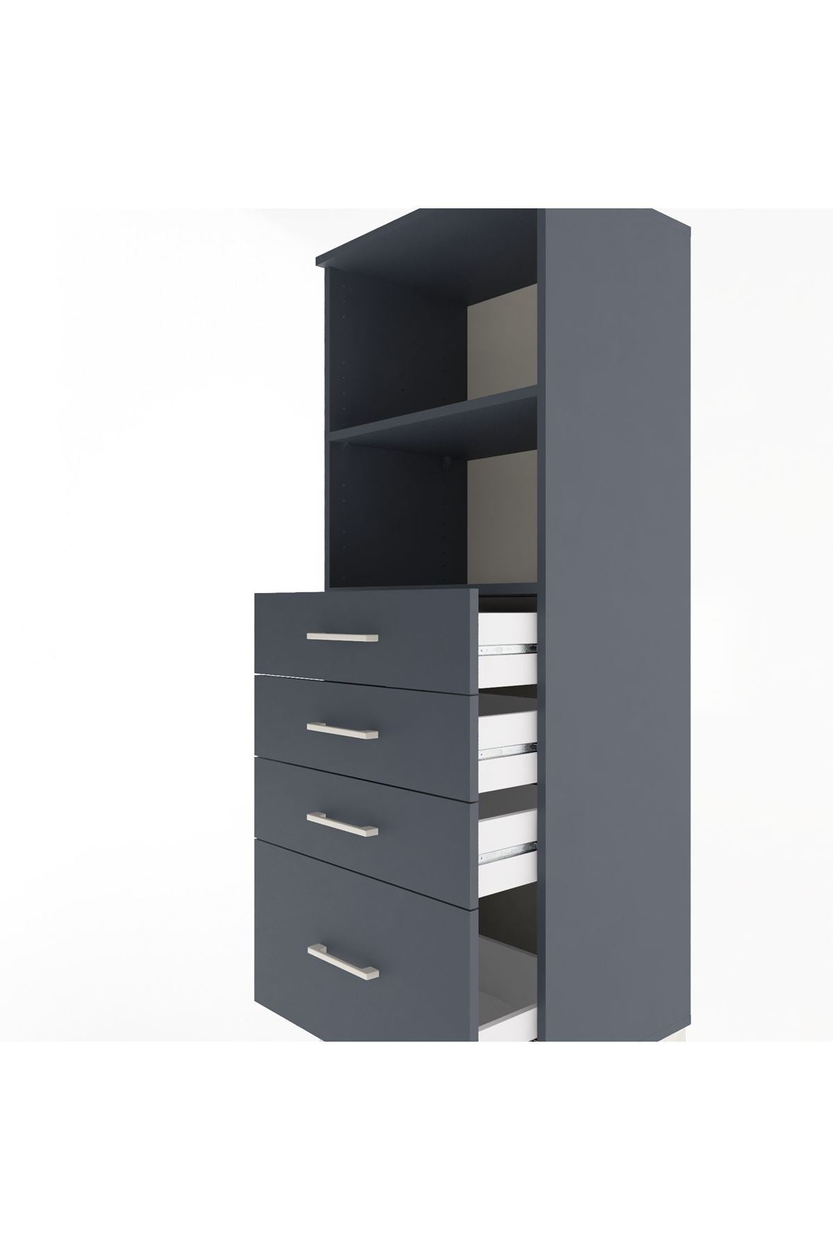 Hyperion Dolap 2 Raflı 4 Çekmeceli 60x44x163 Antrasit-Antrasit