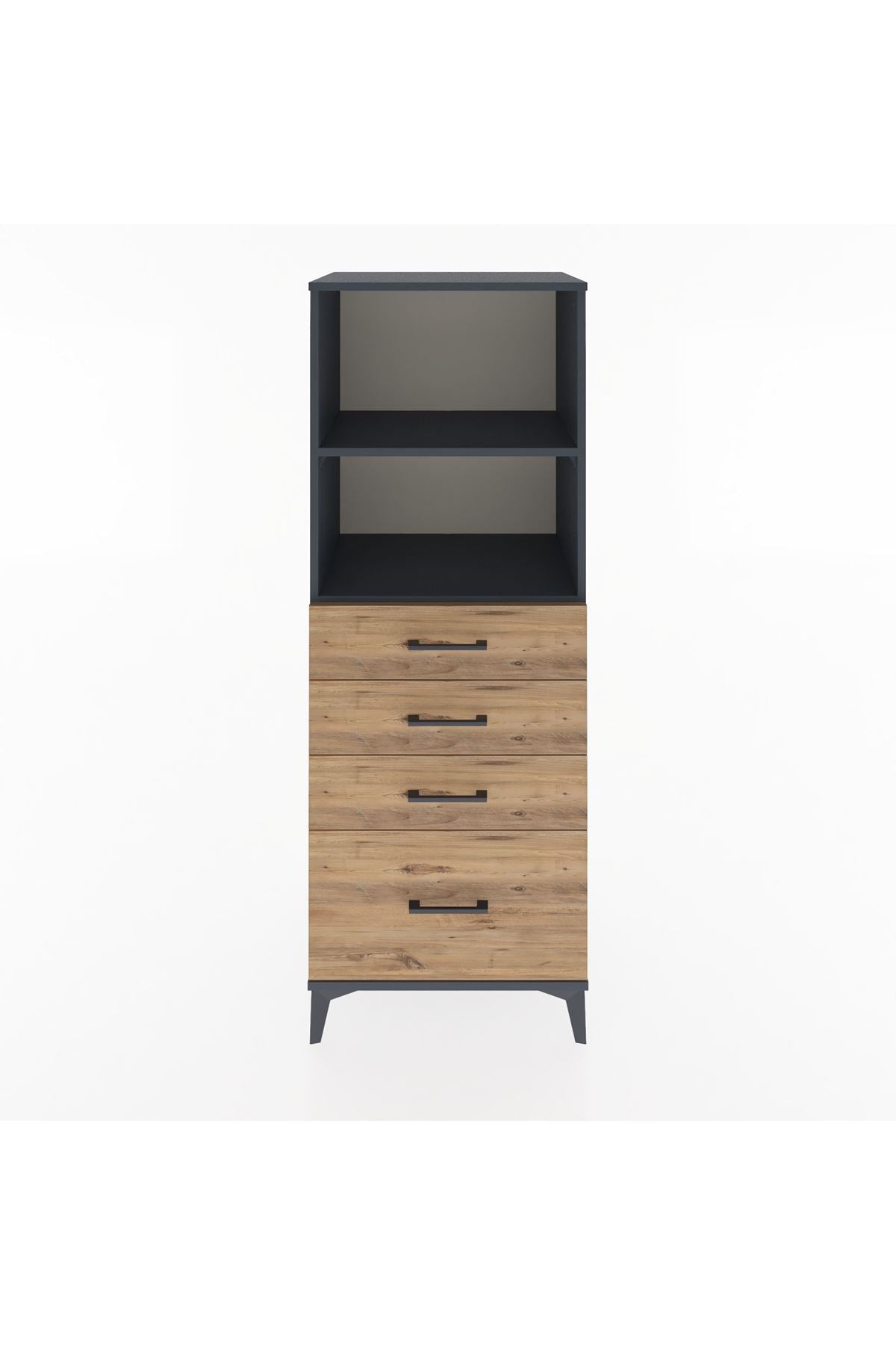 Hyperion Dolap 2 Raflı 4 Çekmeceli 60x44x163 Antrasit-Çam