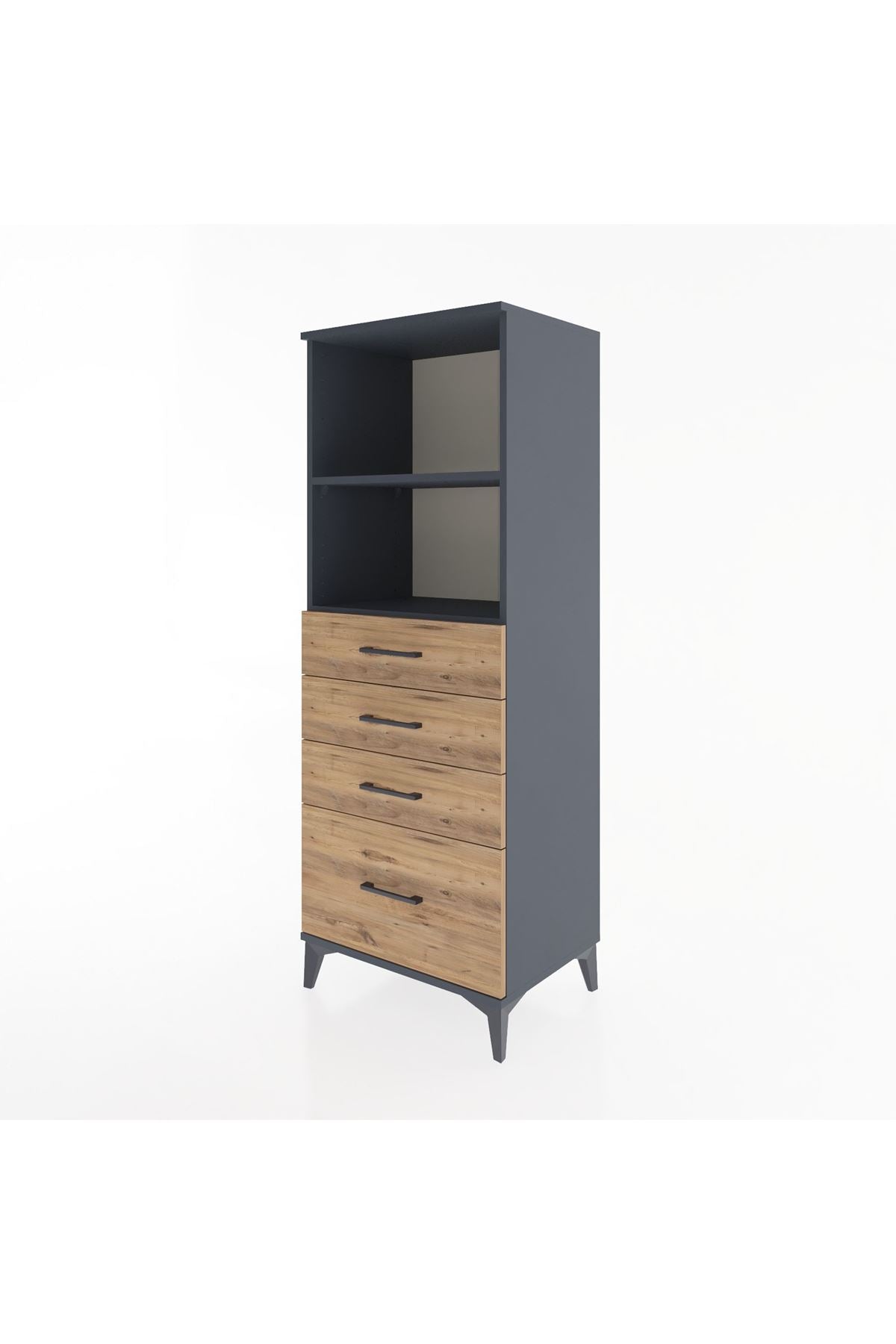 Hyperion Dolap 2 Raflı 4 Çekmeceli 60x44x163 Antrasit-Çam